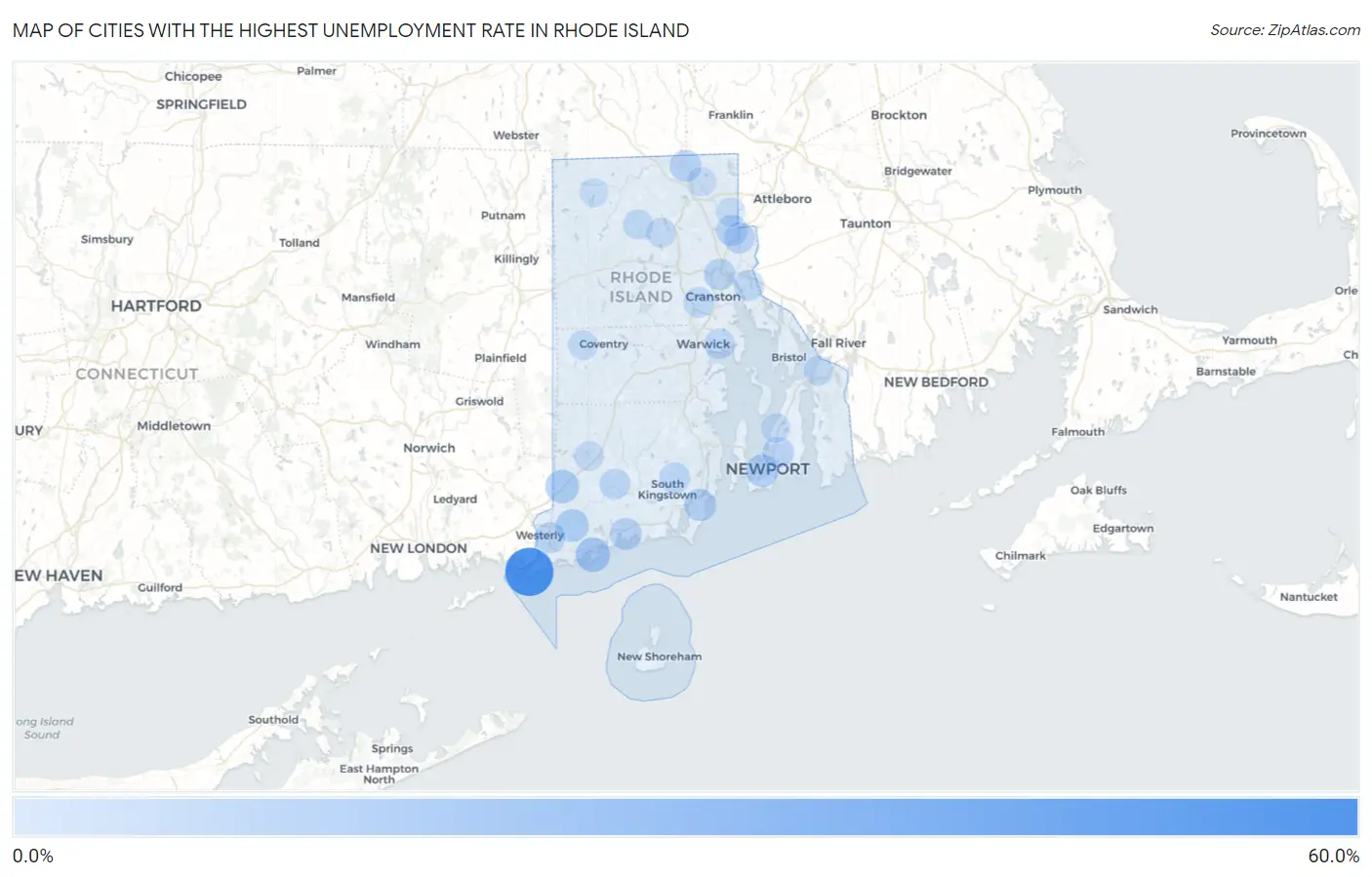 Cities with the Highest Unemployment Rate in Rhode Island Map