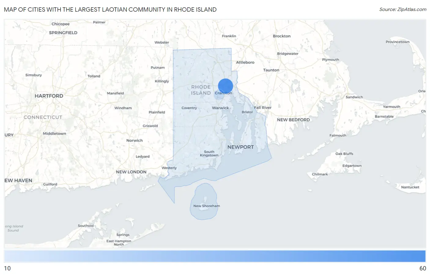 Cities with the Largest Laotian Community in Rhode Island Map