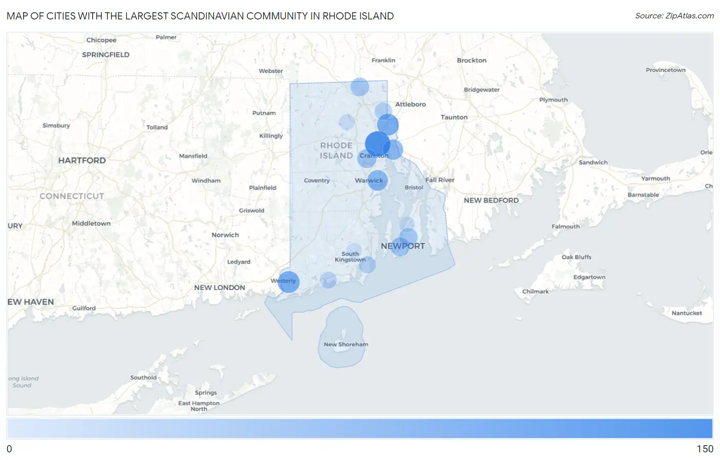 Cities with the Largest Scandinavian Community in Rhode Island Map