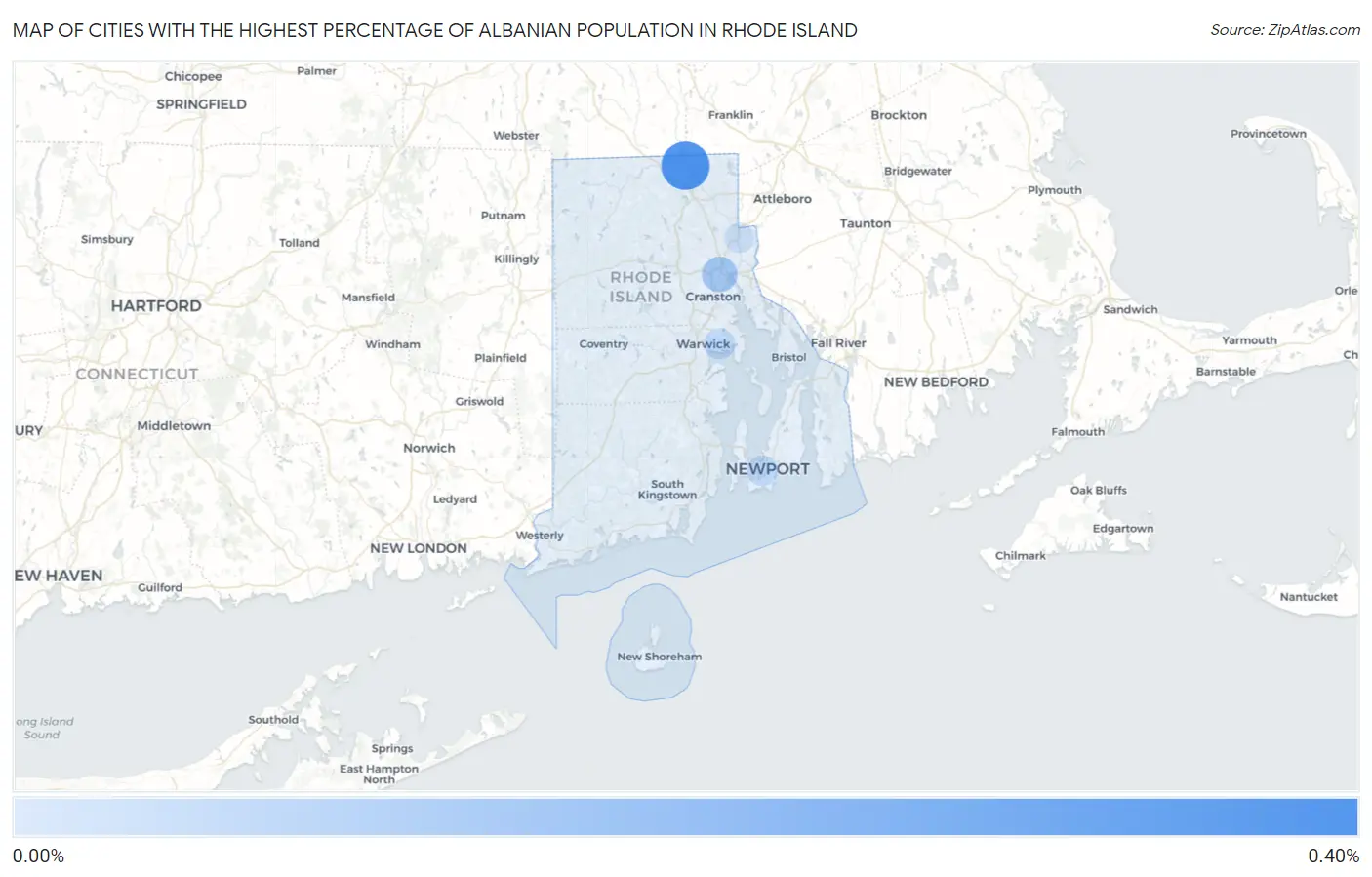 Cities with the Highest Percentage of Albanian Population in Rhode Island Map