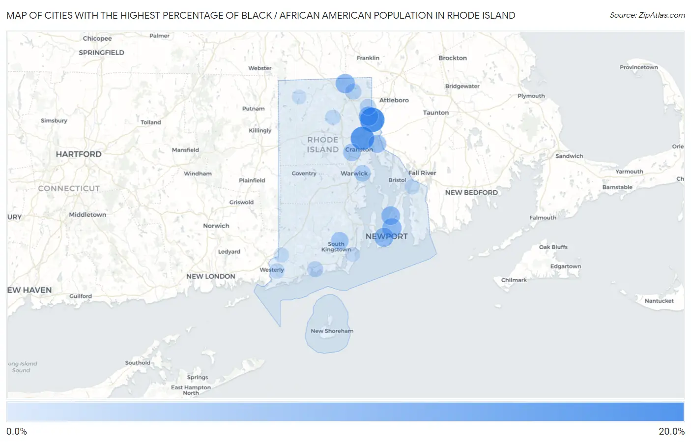 Cities with the Highest Percentage of Black / African American Population in Rhode Island Map