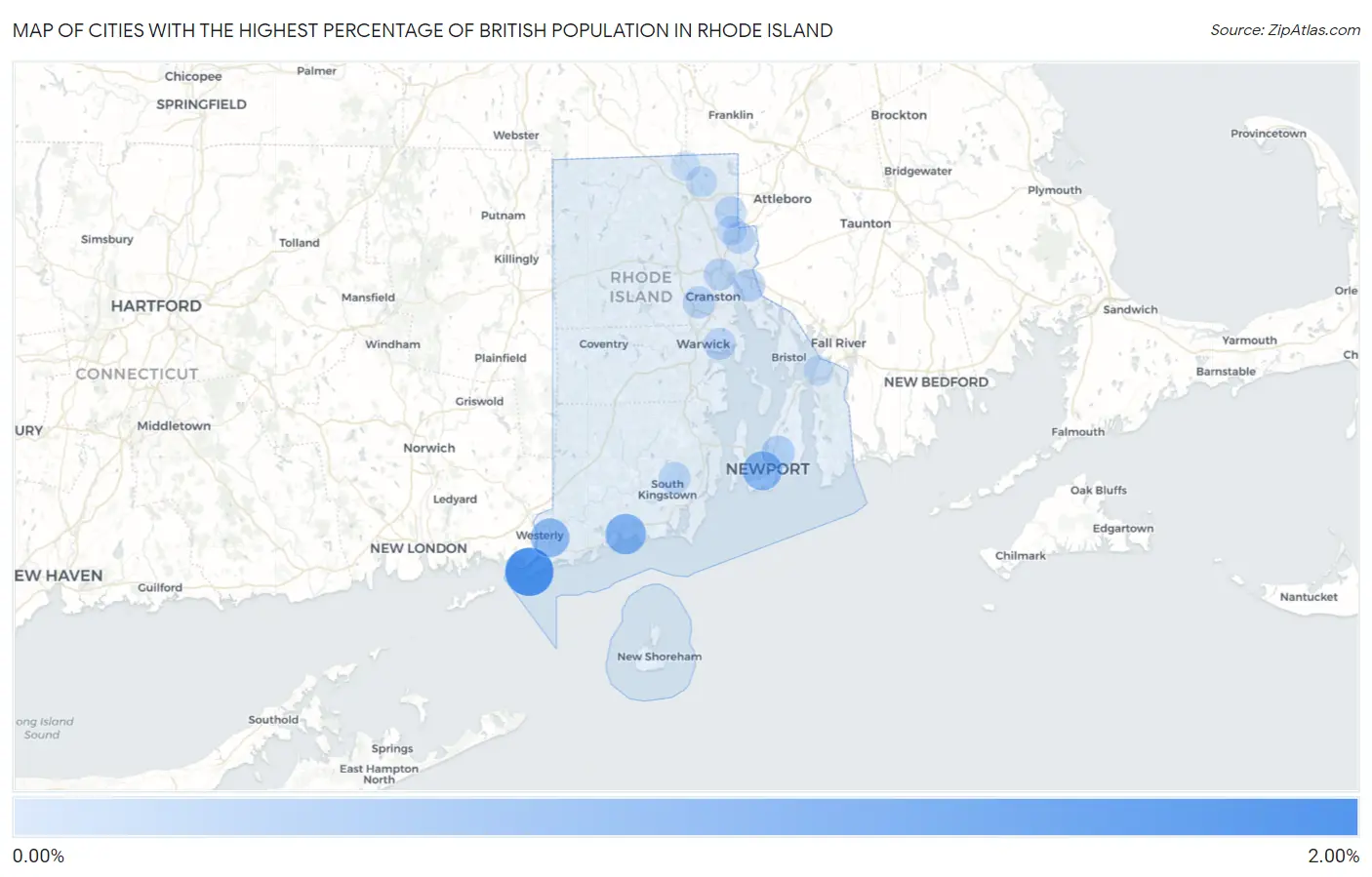 Cities with the Highest Percentage of British Population in Rhode Island Map