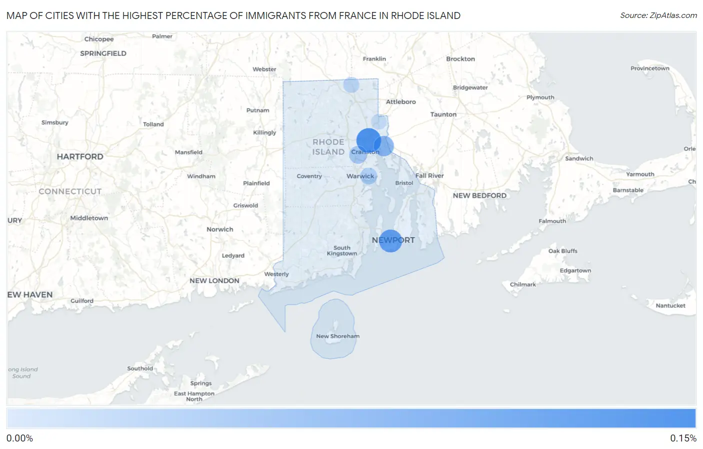 Cities with the Highest Percentage of Immigrants from France in Rhode Island Map