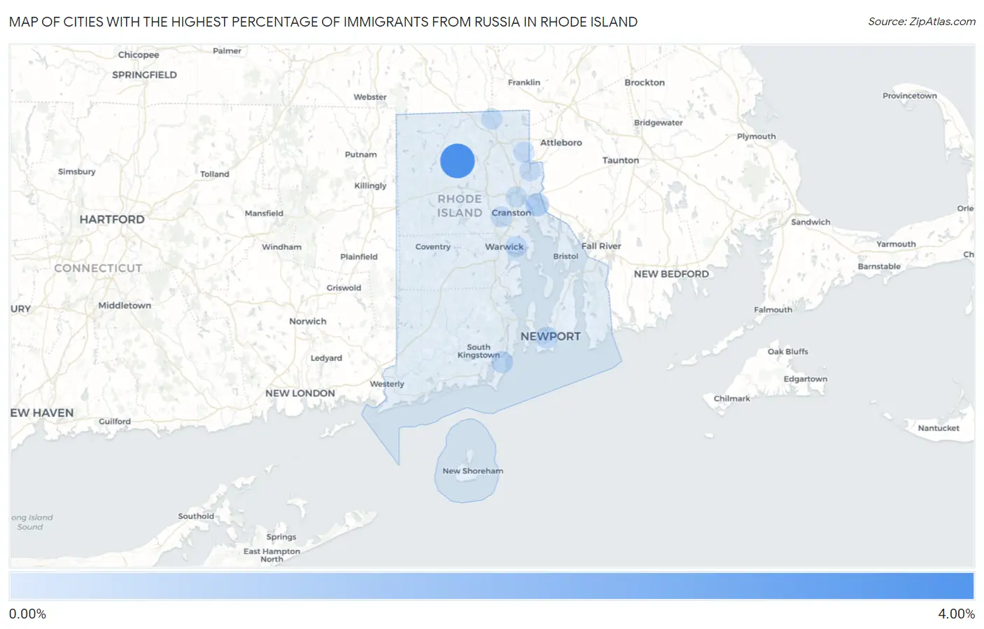 Cities with the Highest Percentage of Immigrants from Russia in Rhode Island Map
