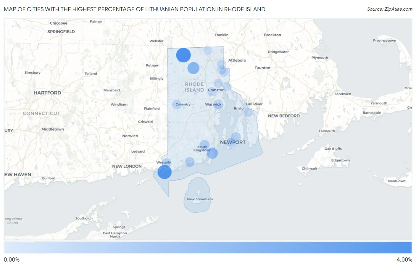 Cities with the Highest Percentage of Lithuanian Population in Rhode Island Map