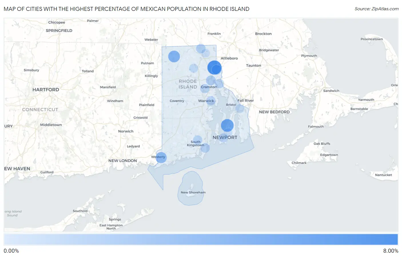 Cities with the Highest Percentage of Mexican Population in Rhode Island Map