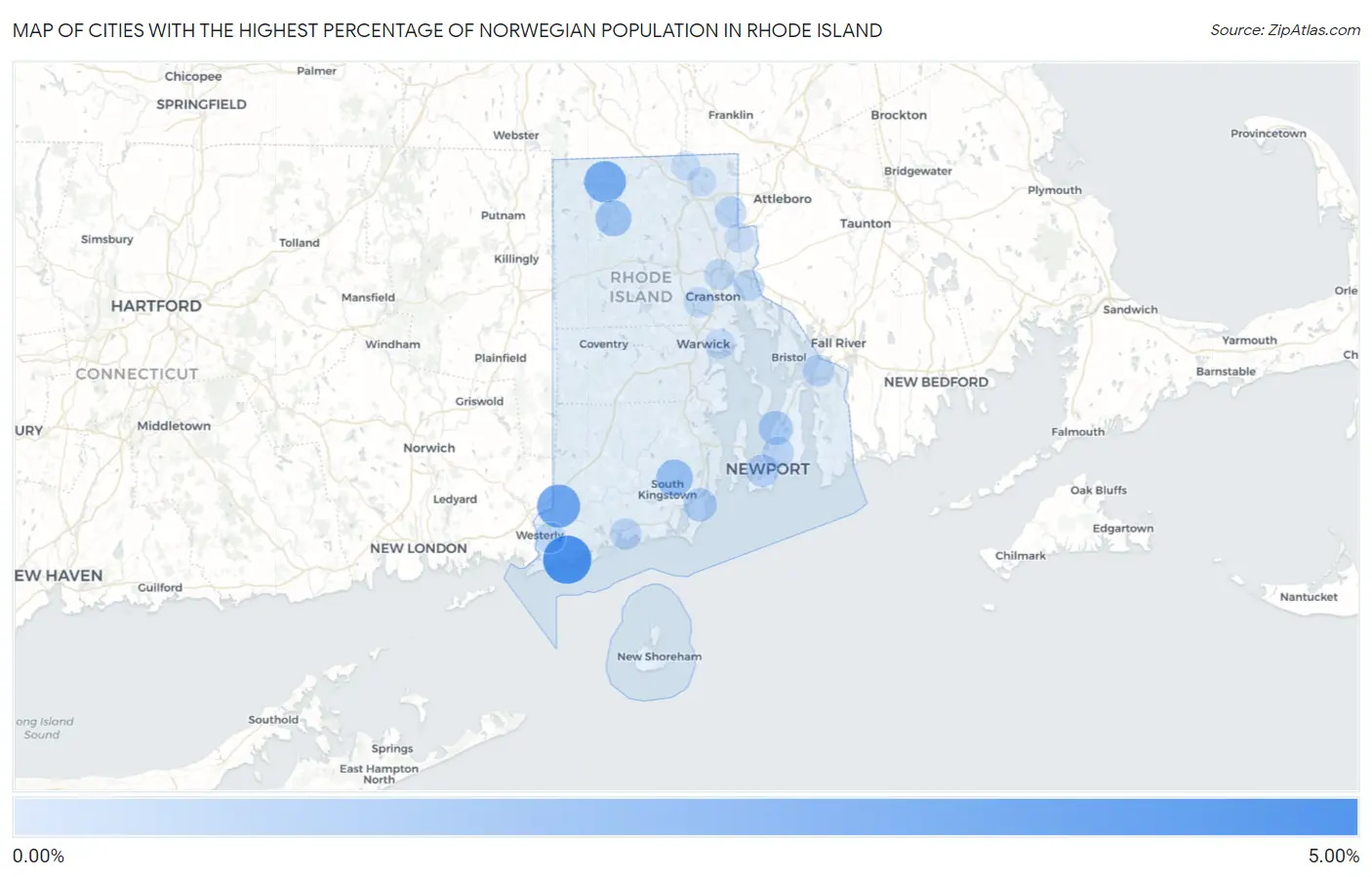 Cities with the Highest Percentage of Norwegian Population in Rhode Island Map