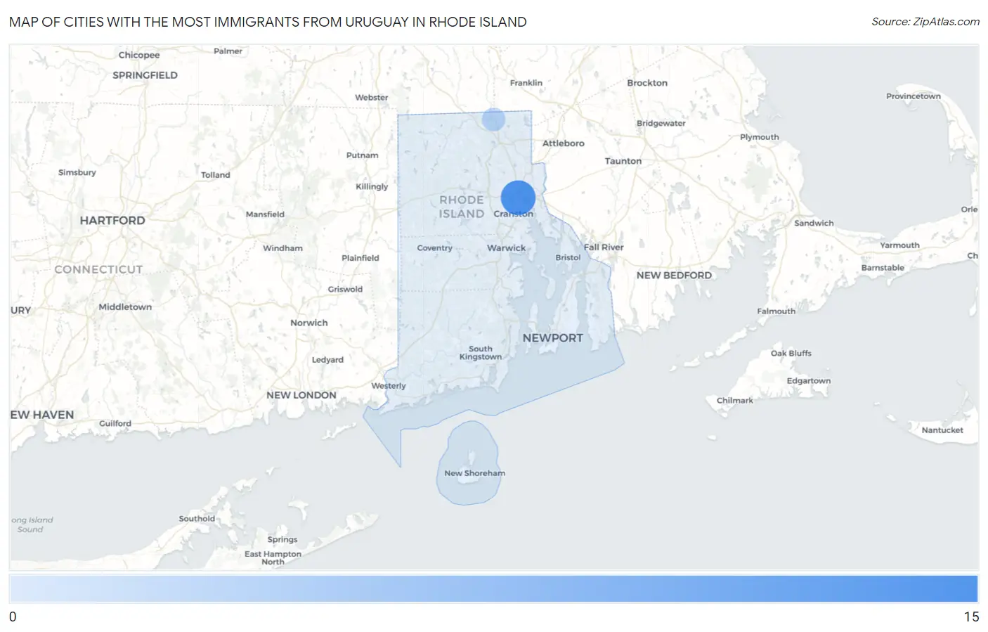 Cities with the Most Immigrants from Uruguay in Rhode Island Map