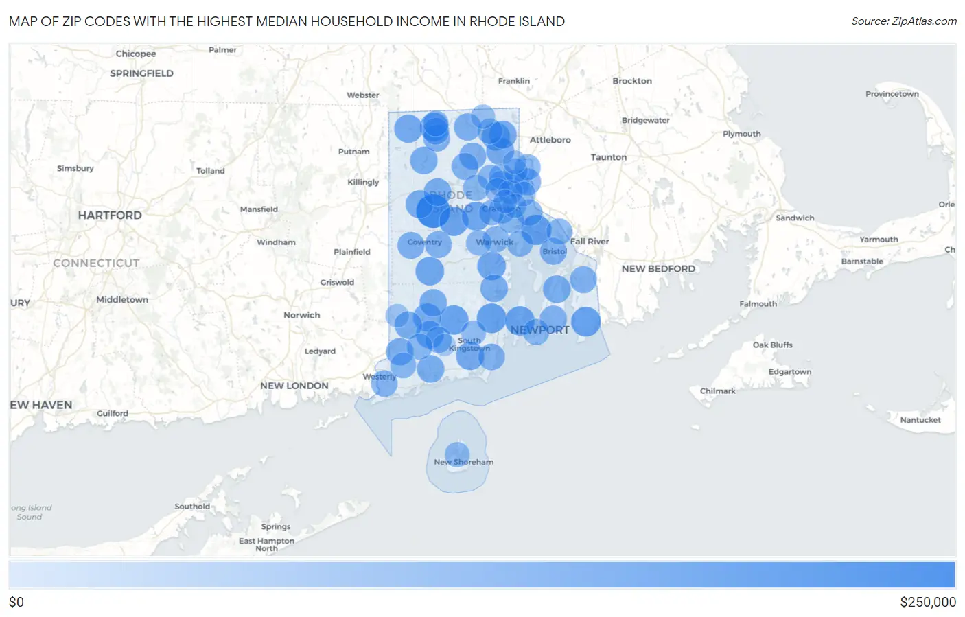 Zip Codes with the Highest Median Household Income in Rhode Island Map