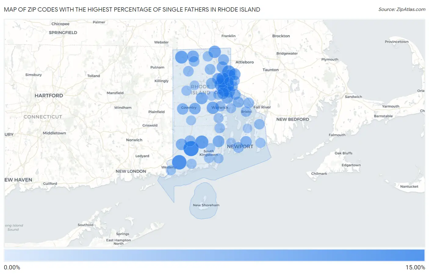 Zip Codes with the Highest Percentage of Single Fathers in Rhode Island Map