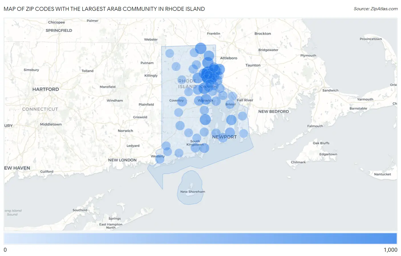 Zip Codes with the Largest Arab Community in Rhode Island Map