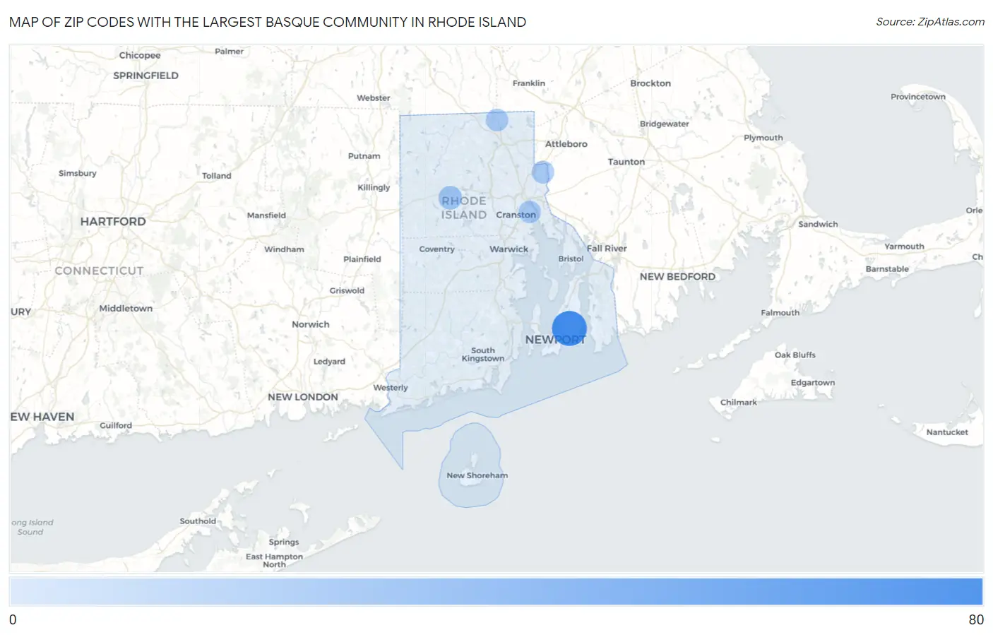 Zip Codes with the Largest Basque Community in Rhode Island Map