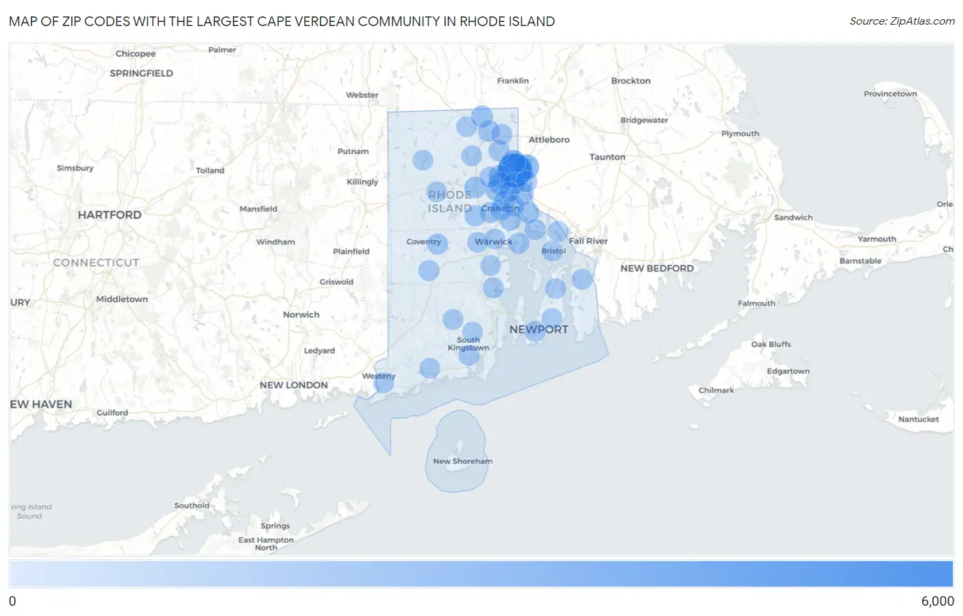 Zip Codes with the Largest Cape Verdean Community in Rhode Island Map