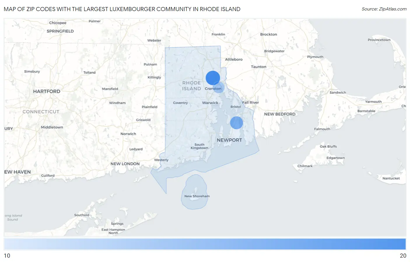 Zip Codes with the Largest Luxembourger Community in Rhode Island Map
