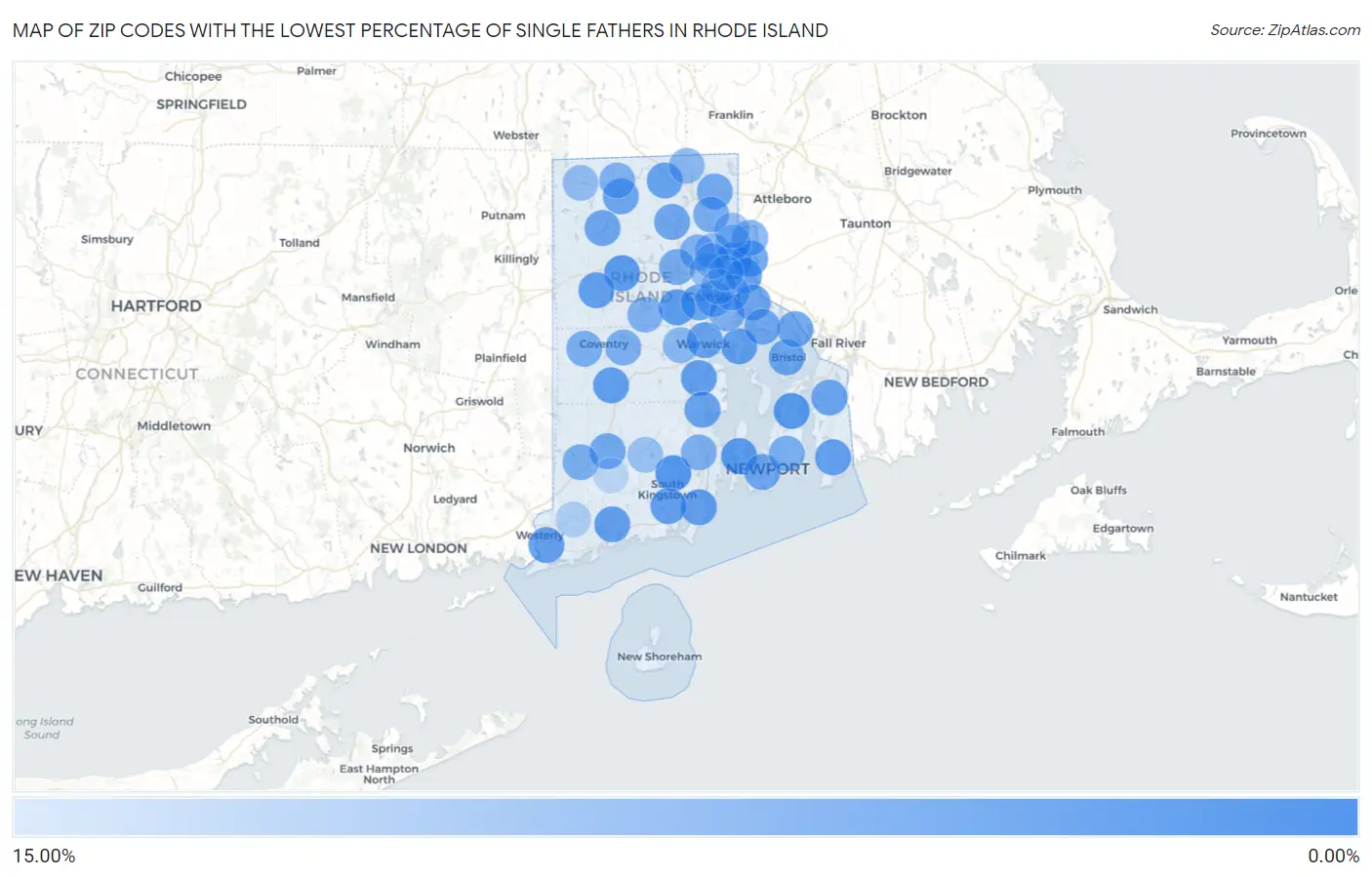 Zip Codes with the Lowest Percentage of Single Fathers in Rhode Island Map