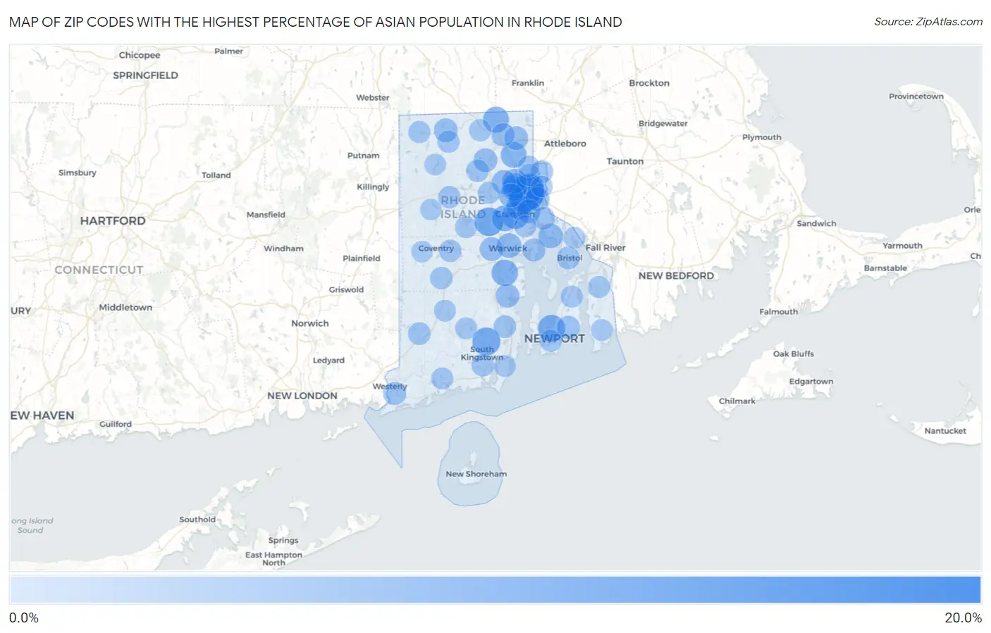 Zip Codes with the Highest Percentage of Asian Population in Rhode Island Map