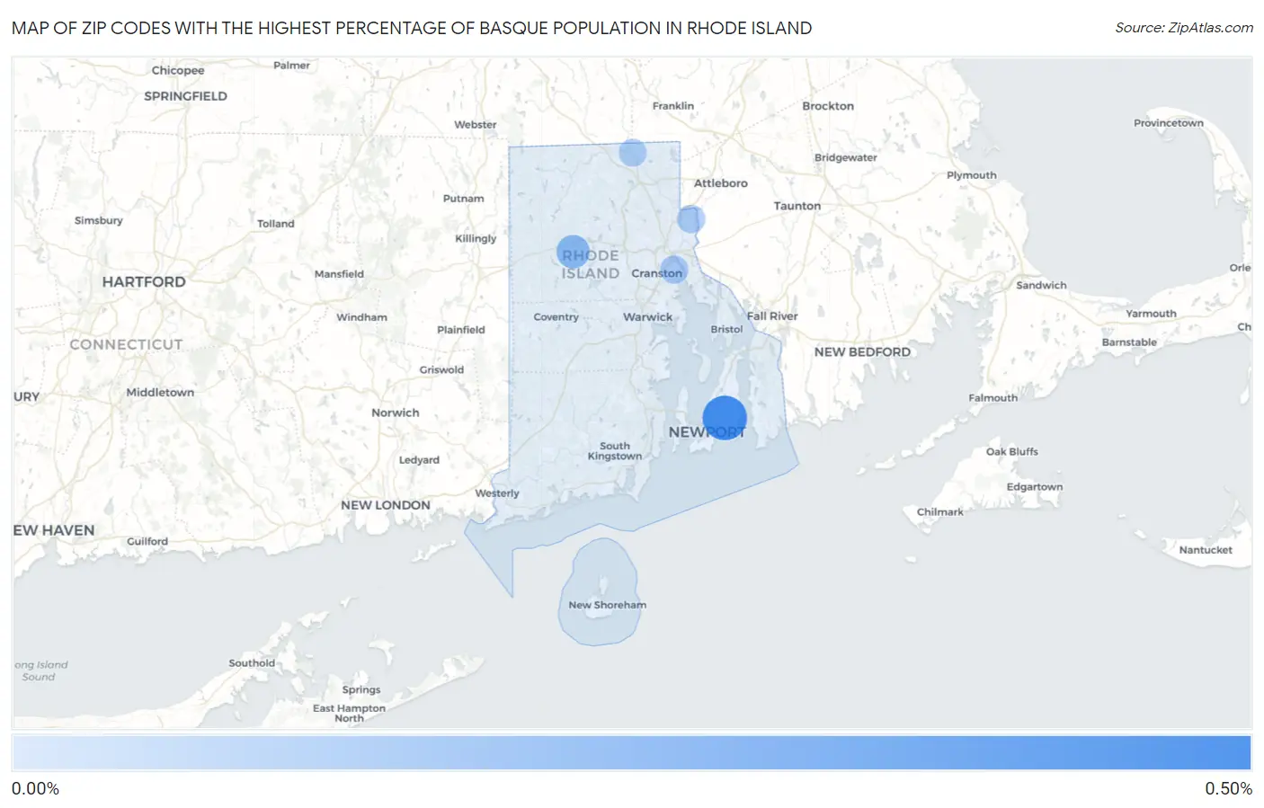 Zip Codes with the Highest Percentage of Basque Population in Rhode Island Map