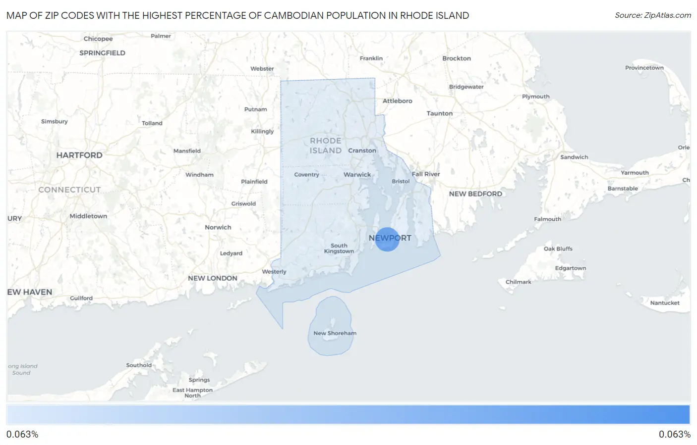 Zip Codes with the Highest Percentage of Cambodian Population in Rhode Island Map