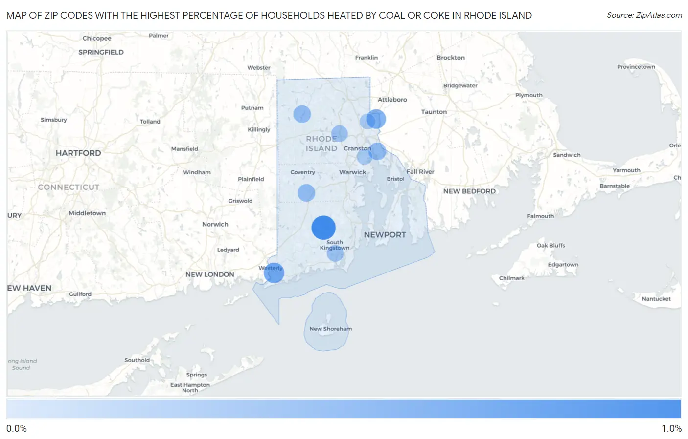 Zip Codes with the Highest Percentage of Households Heated by Coal or Coke in Rhode Island Map