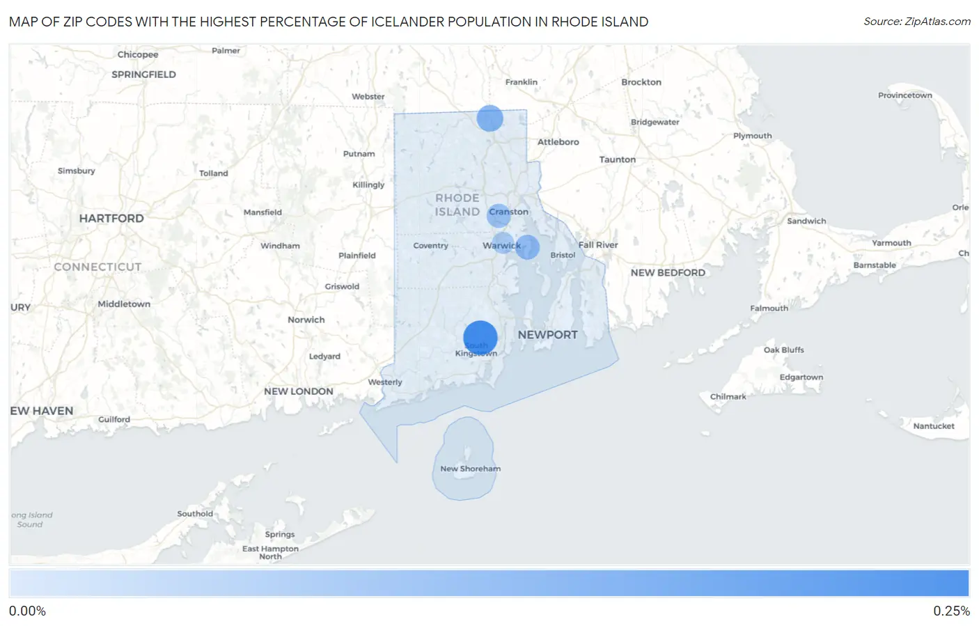 Zip Codes with the Highest Percentage of Icelander Population in Rhode Island Map