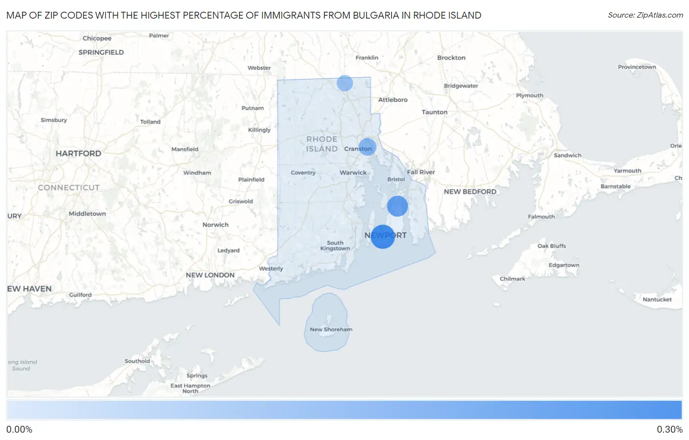 Zip Codes with the Highest Percentage of Immigrants from Bulgaria in Rhode Island Map