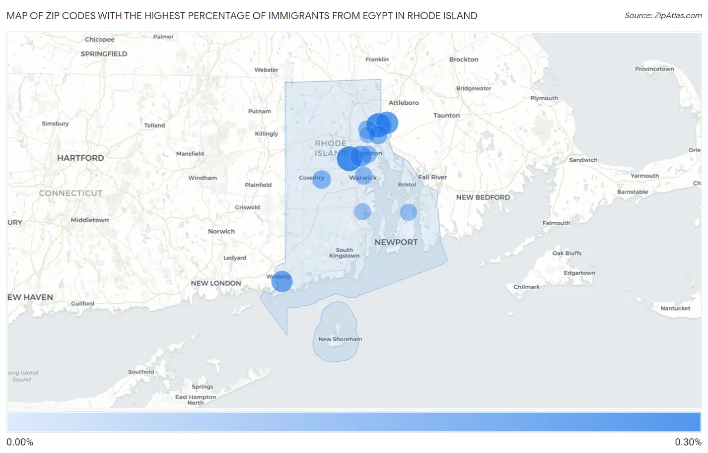 Zip Codes with the Highest Percentage of Immigrants from Egypt in Rhode Island Map