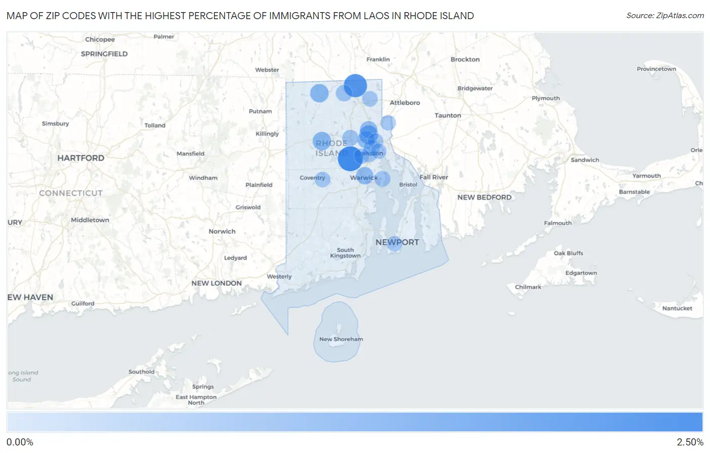 Zip Codes with the Highest Percentage of Immigrants from Laos in Rhode Island Map