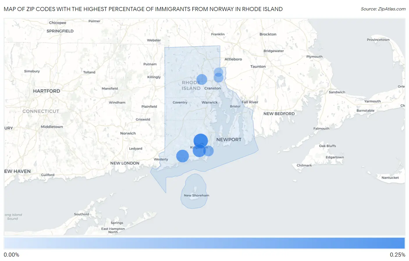 Zip Codes with the Highest Percentage of Immigrants from Norway in Rhode Island Map