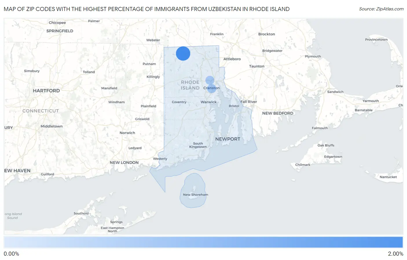 Zip Codes with the Highest Percentage of Immigrants from Uzbekistan in Rhode Island Map