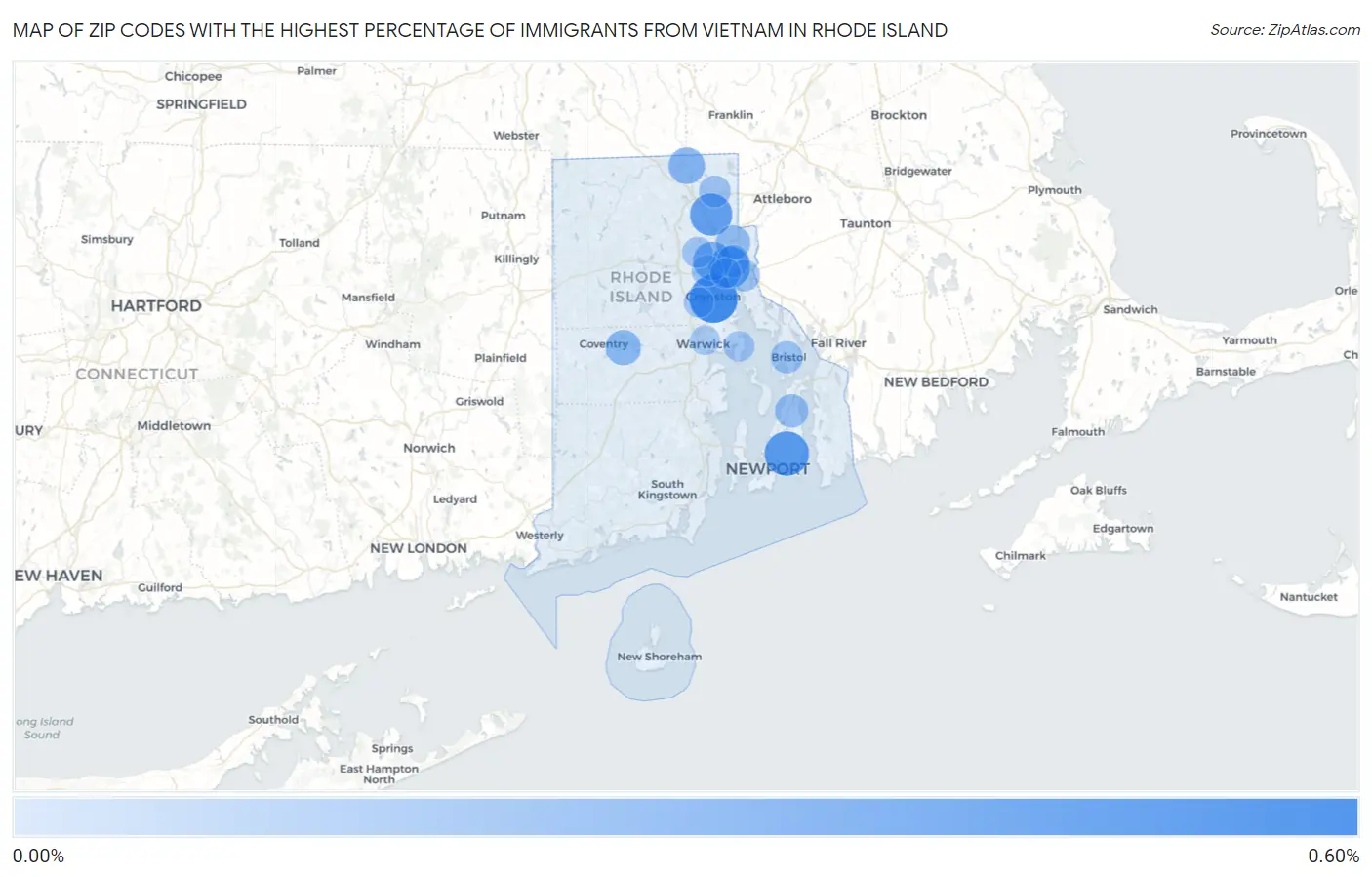Zip Codes with the Highest Percentage of Immigrants from Vietnam in Rhode Island Map