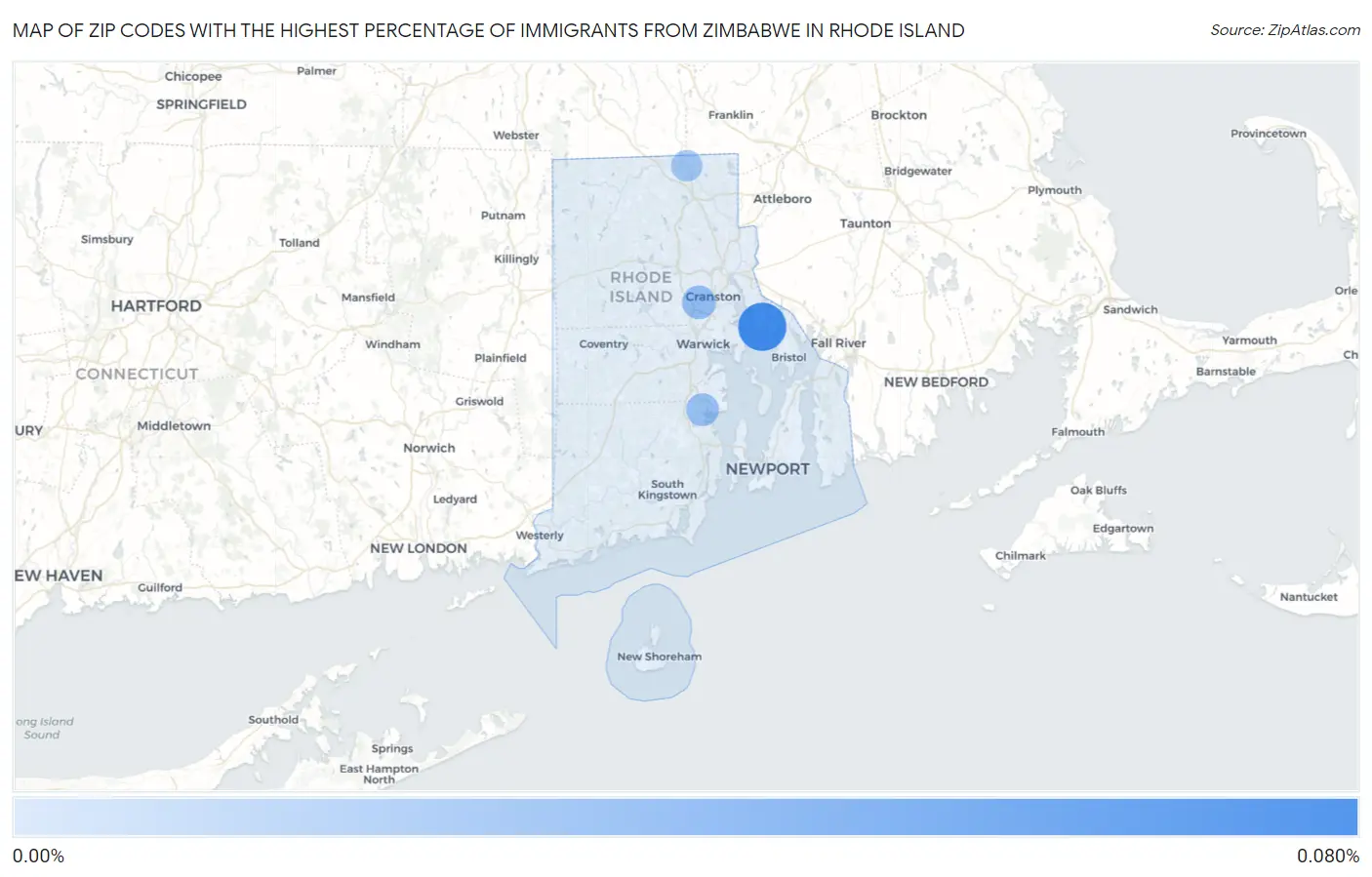 Zip Codes with the Highest Percentage of Immigrants from Zimbabwe in Rhode Island Map