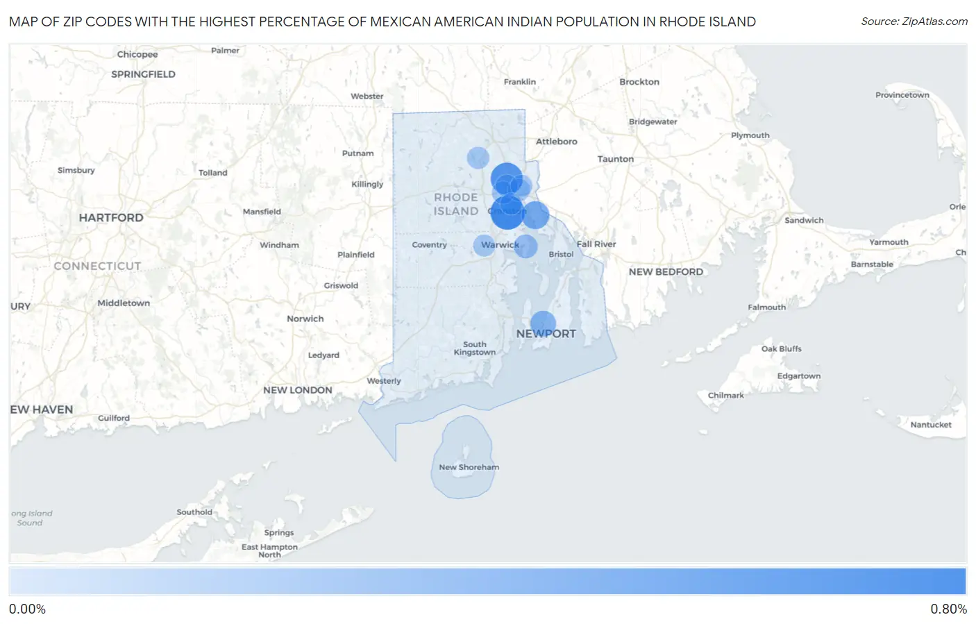 Zip Codes with the Highest Percentage of Mexican American Indian Population in Rhode Island Map