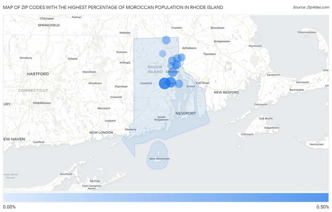 Zip Codes with the Highest Percentage of Moroccan Population in Rhode Island Map