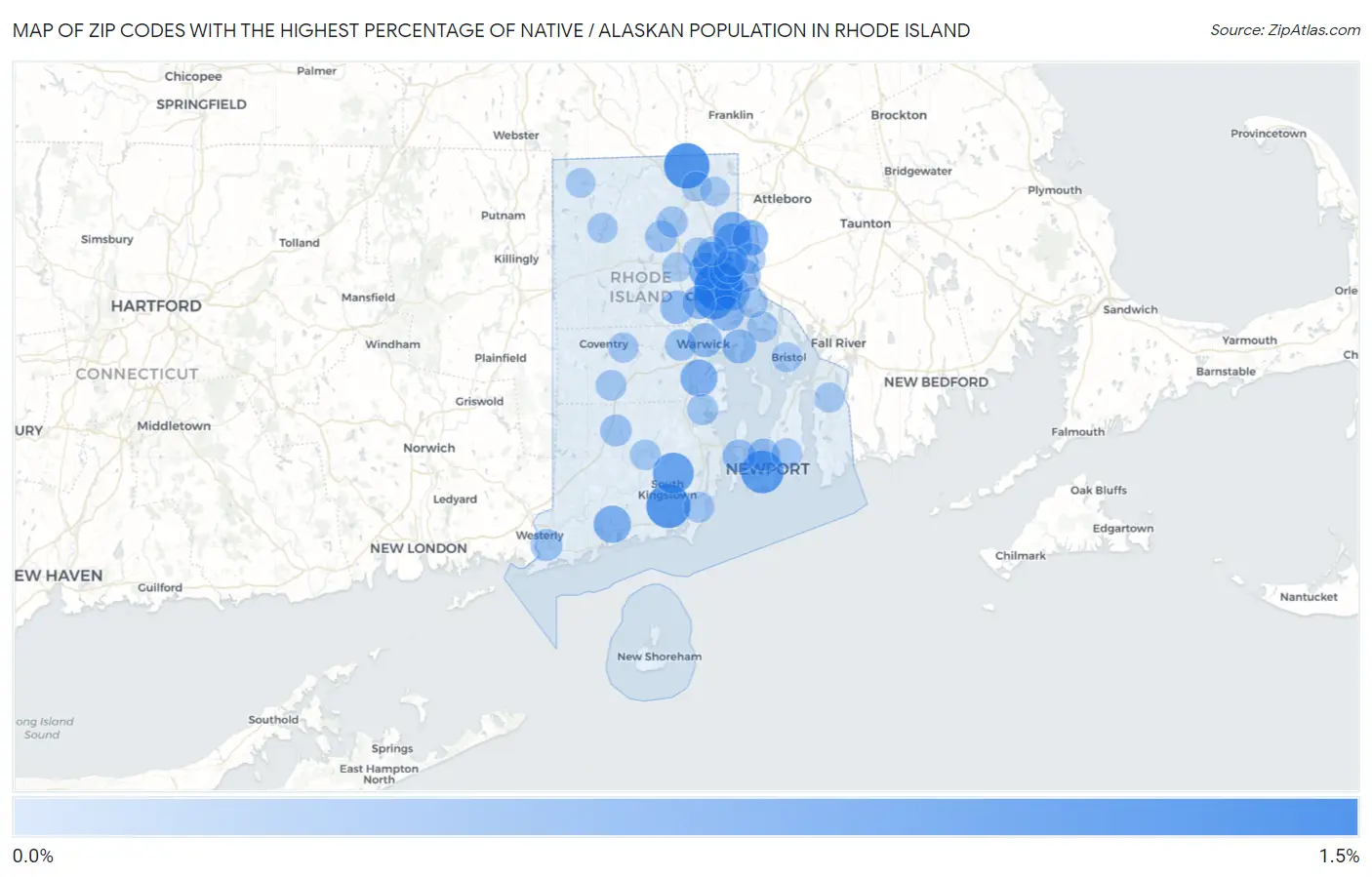 Zip Codes with the Highest Percentage of Native / Alaskan Population in Rhode Island Map