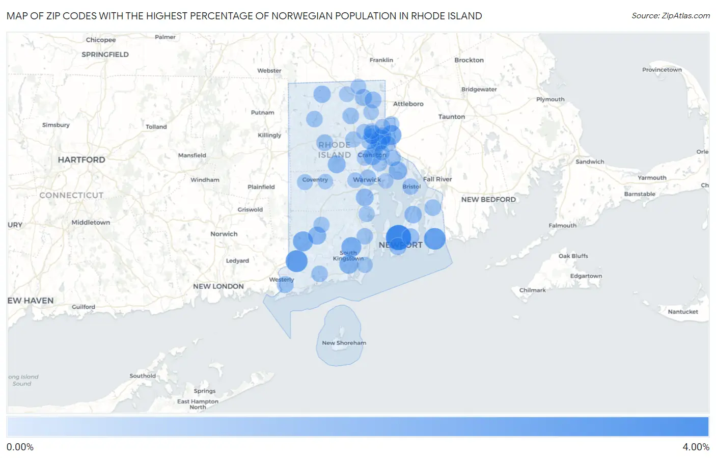 Zip Codes with the Highest Percentage of Norwegian Population in Rhode Island Map