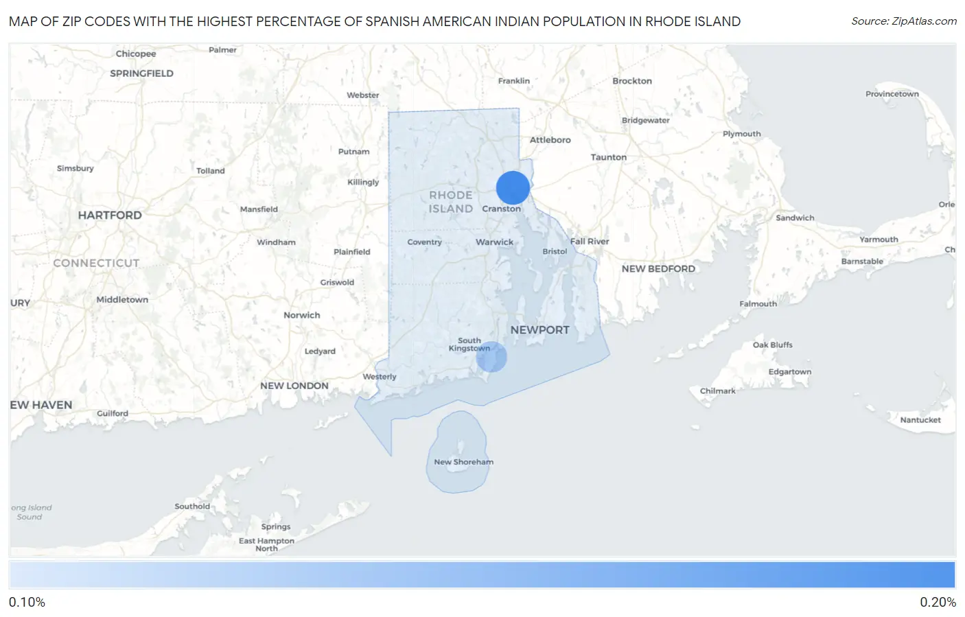 Zip Codes with the Highest Percentage of Spanish American Indian Population in Rhode Island Map