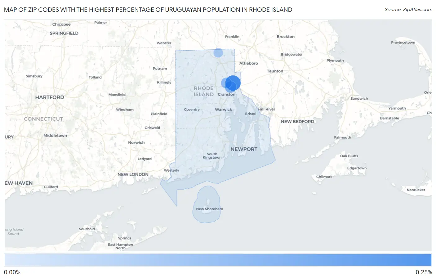Zip Codes with the Highest Percentage of Uruguayan Population in Rhode Island Map