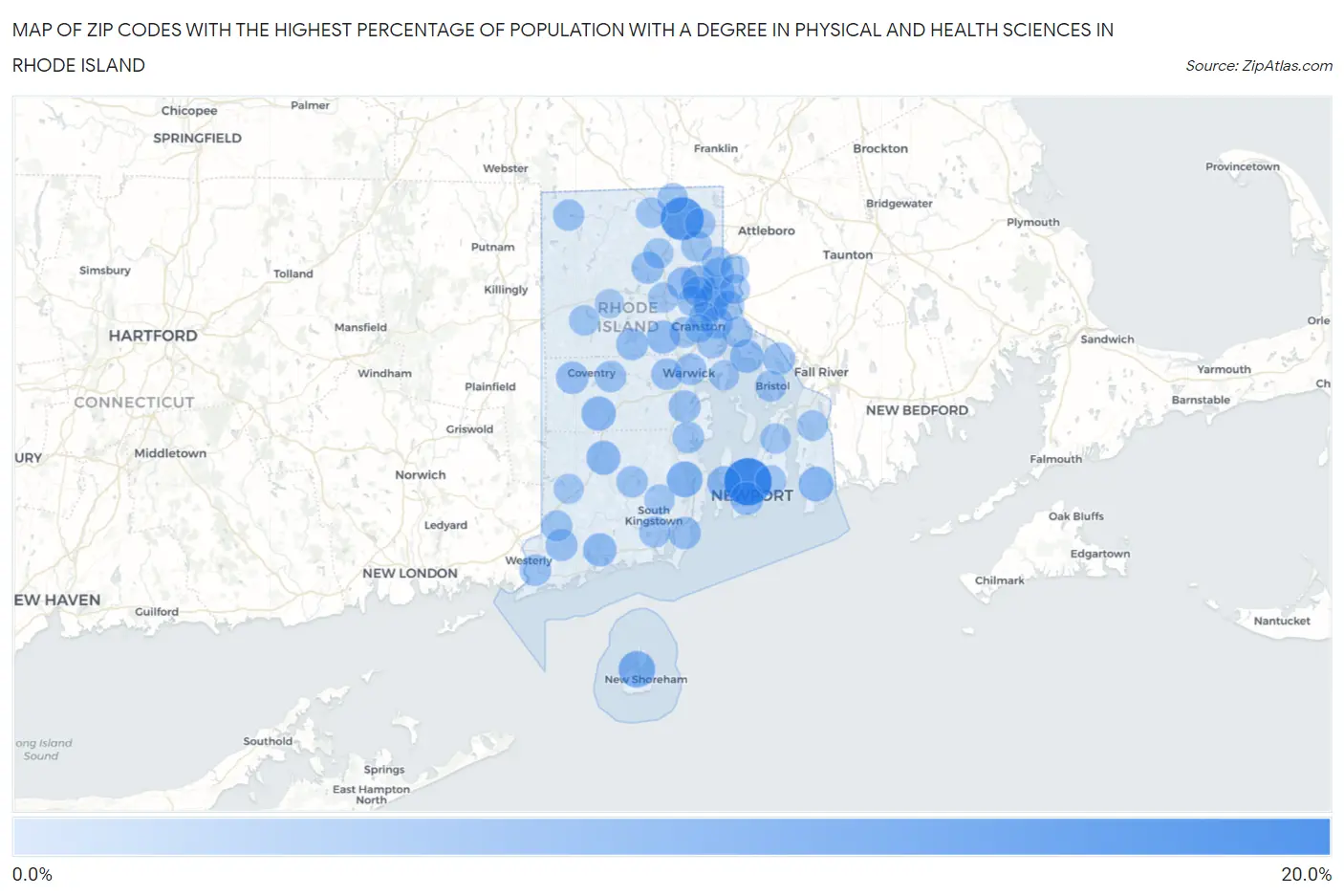 Zip Codes with the Highest Percentage of Population with a Degree in Physical and Health Sciences in Rhode Island Map