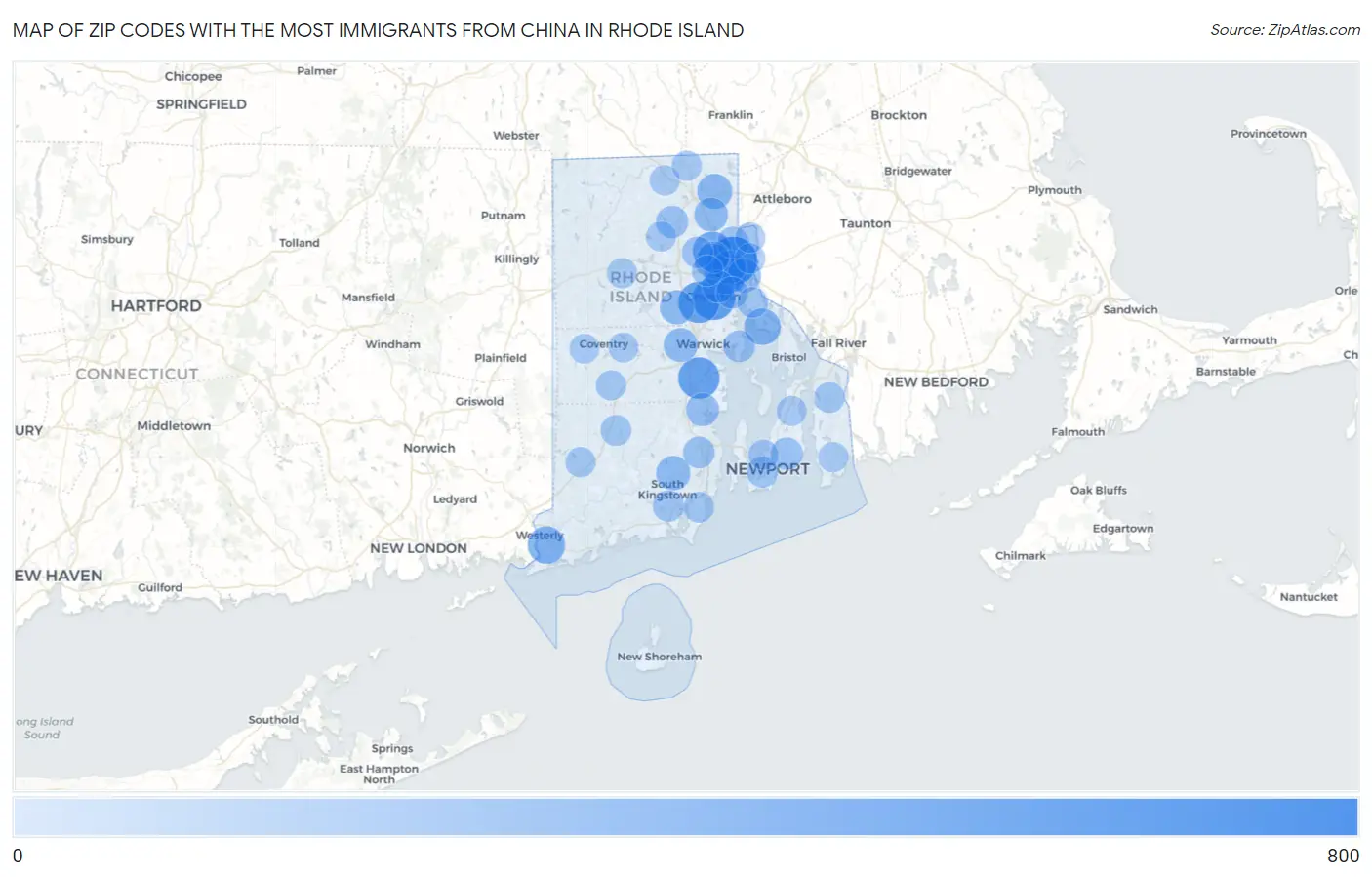 Zip Codes with the Most Immigrants from China in Rhode Island Map