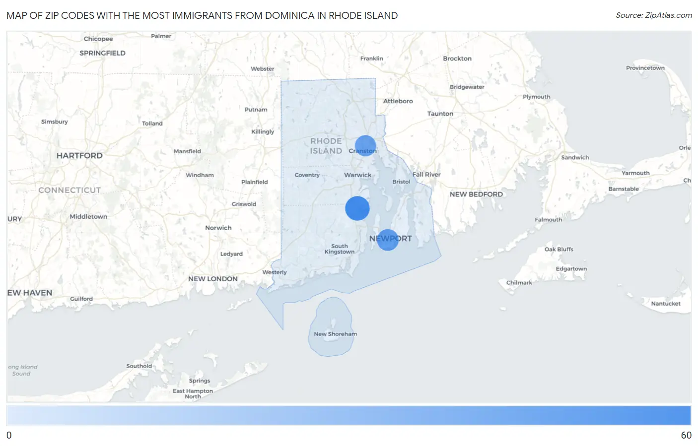 Zip Codes with the Most Immigrants from Dominica in Rhode Island Map