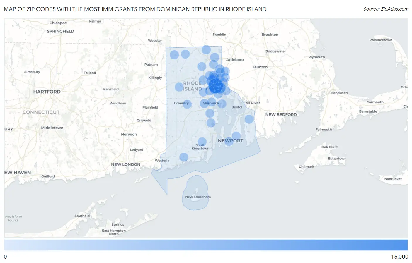 Zip Codes with the Most Immigrants from Dominican Republic in Rhode Island Map