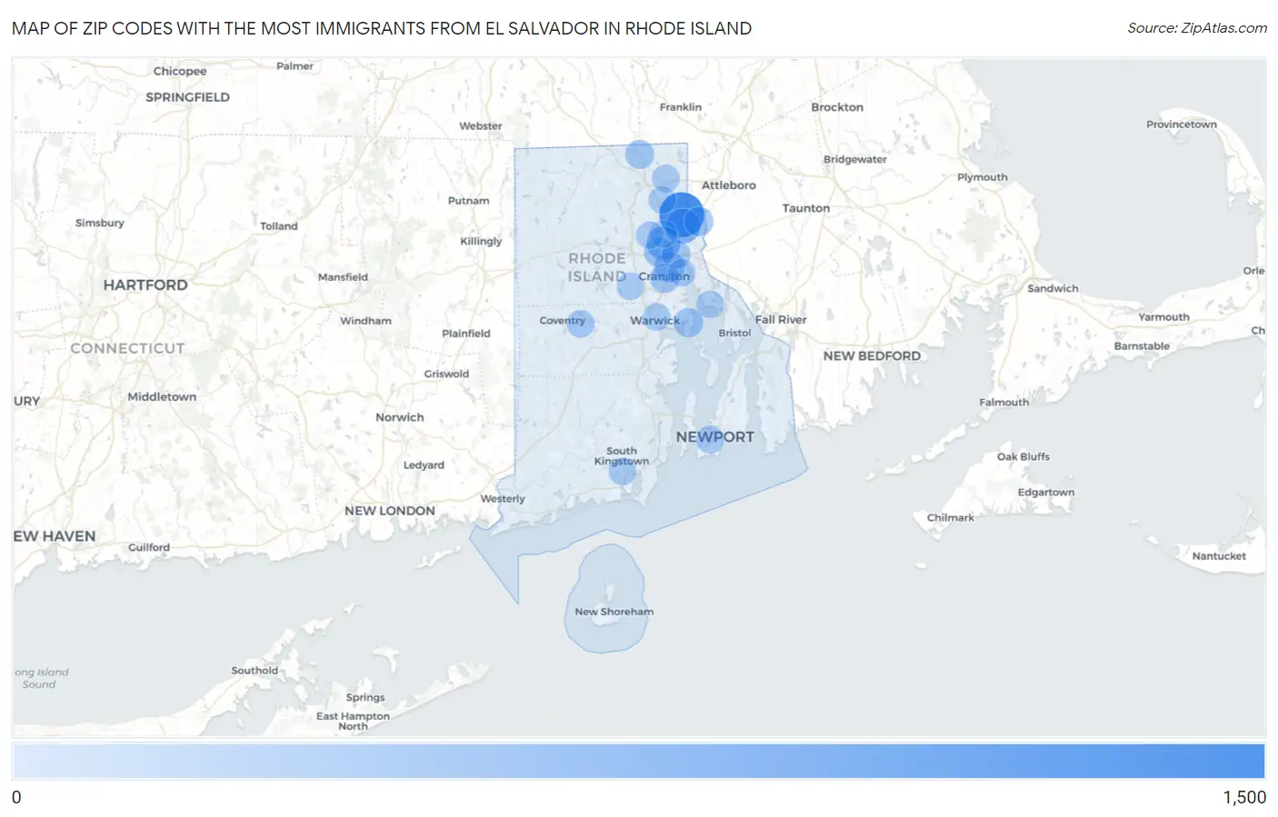 Zip Codes with the Most Immigrants from El Salvador in Rhode Island Map