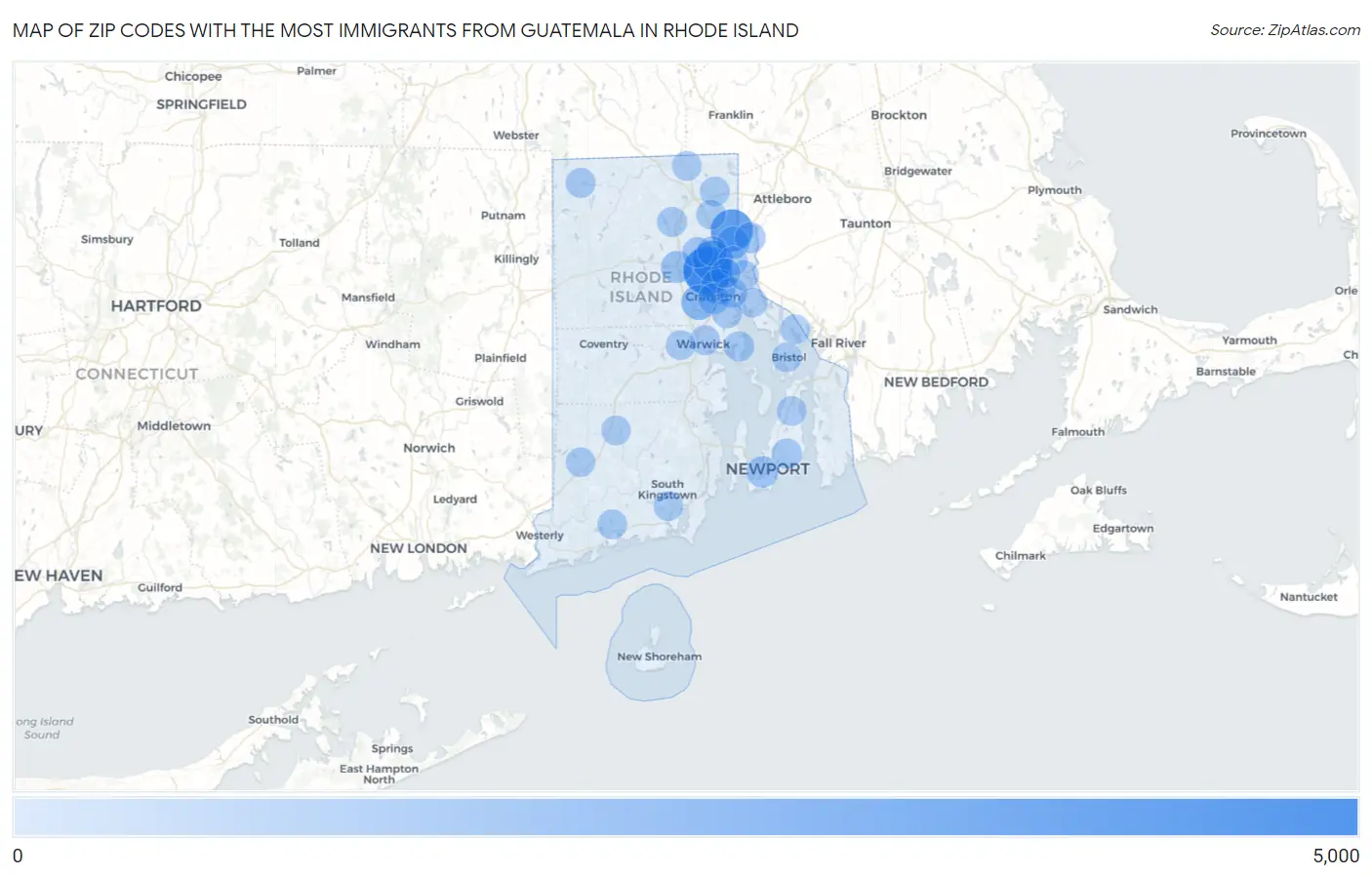 Zip Codes with the Most Immigrants from Guatemala in Rhode Island Map