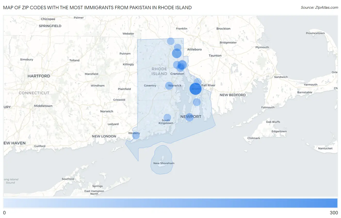 Zip Codes with the Most Immigrants from Pakistan in Rhode Island Map