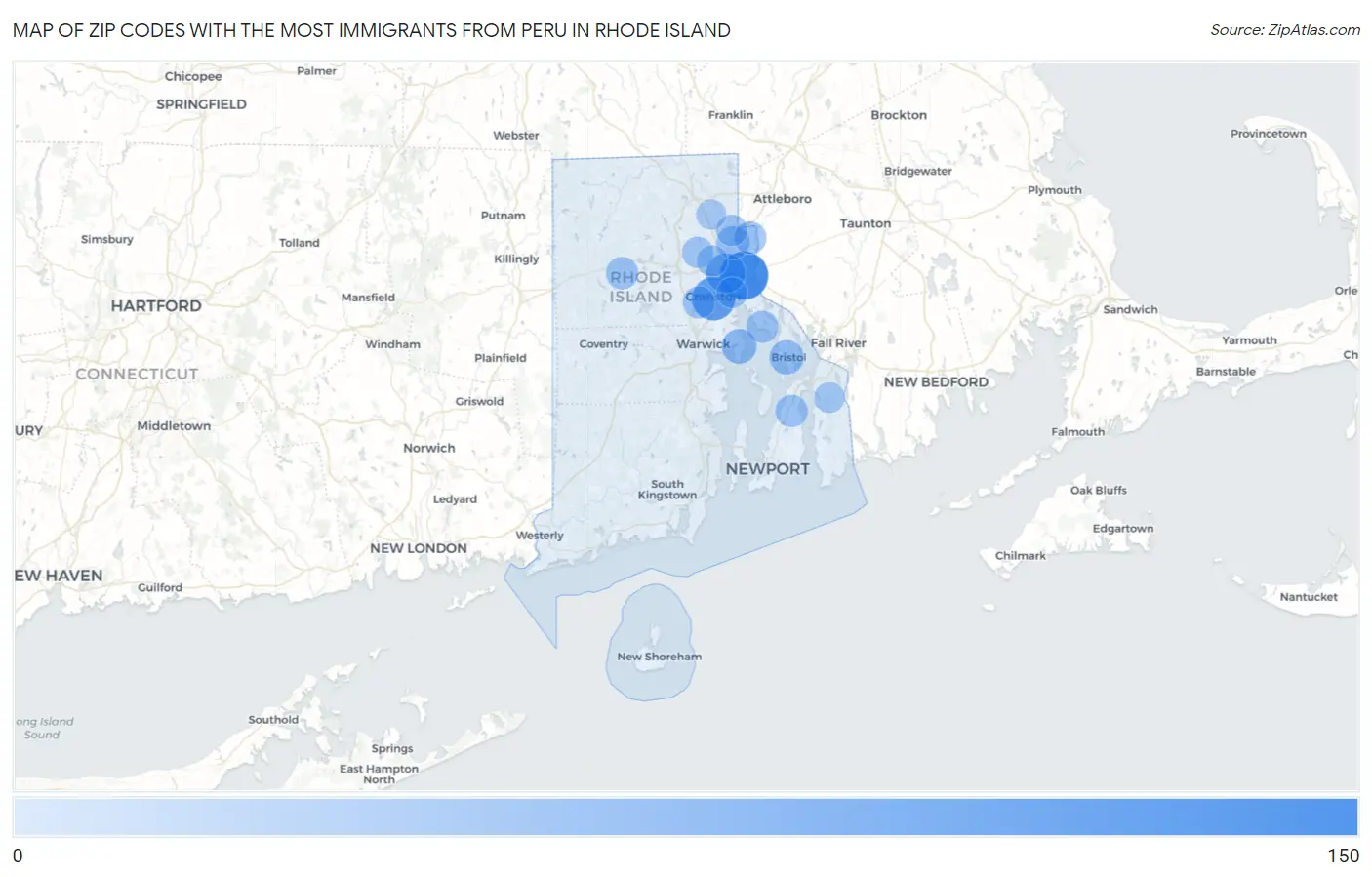 Zip Codes with the Most Immigrants from Peru in Rhode Island Map