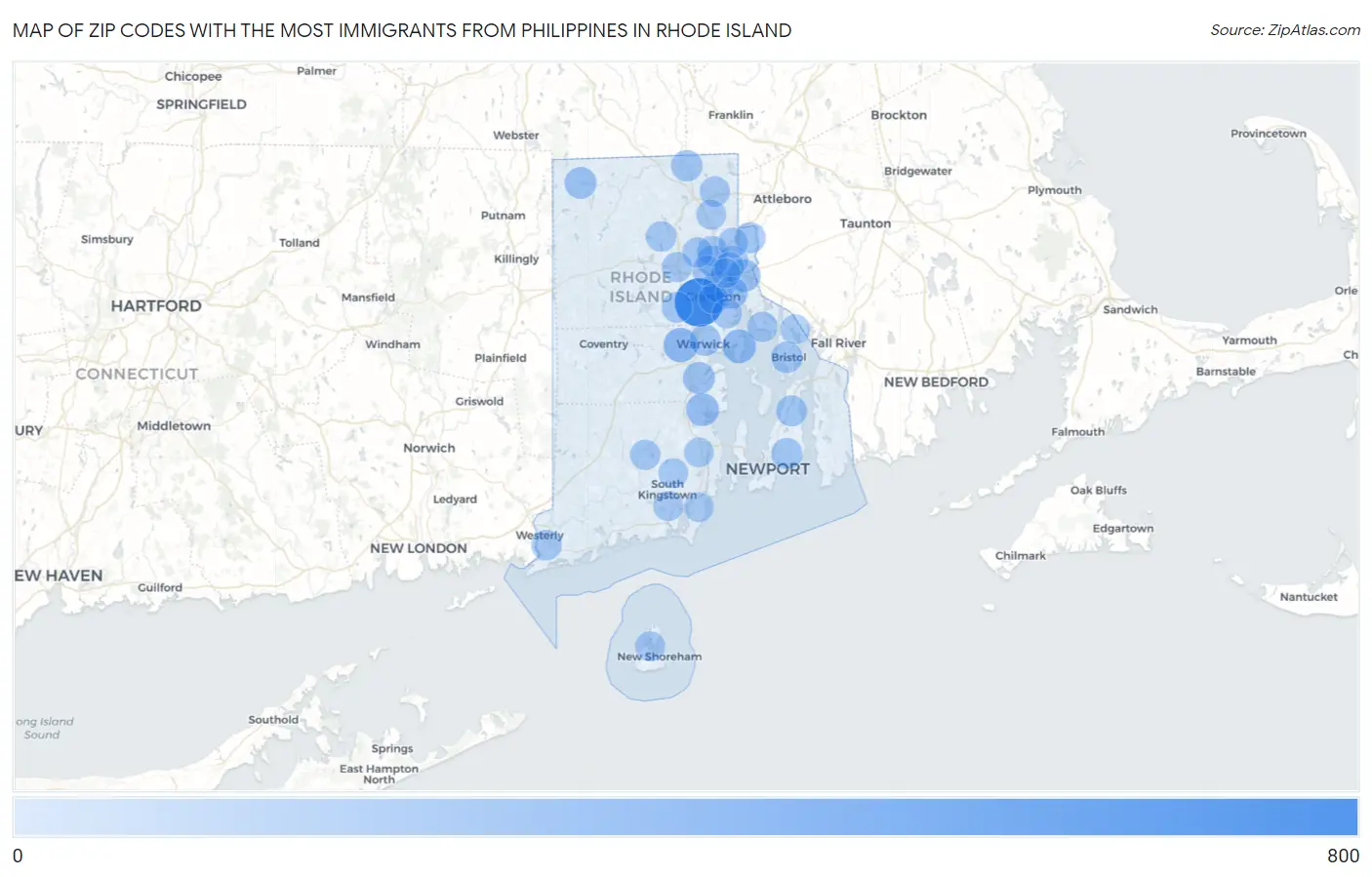 Zip Codes with the Most Immigrants from Philippines in Rhode Island Map