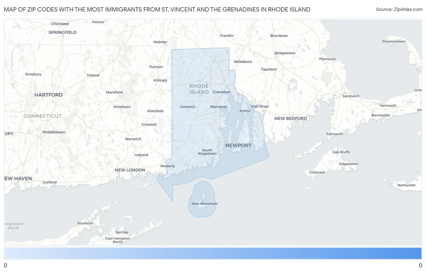 Zip Codes with the Most Immigrants from St. Vincent and the Grenadines in Rhode Island Map