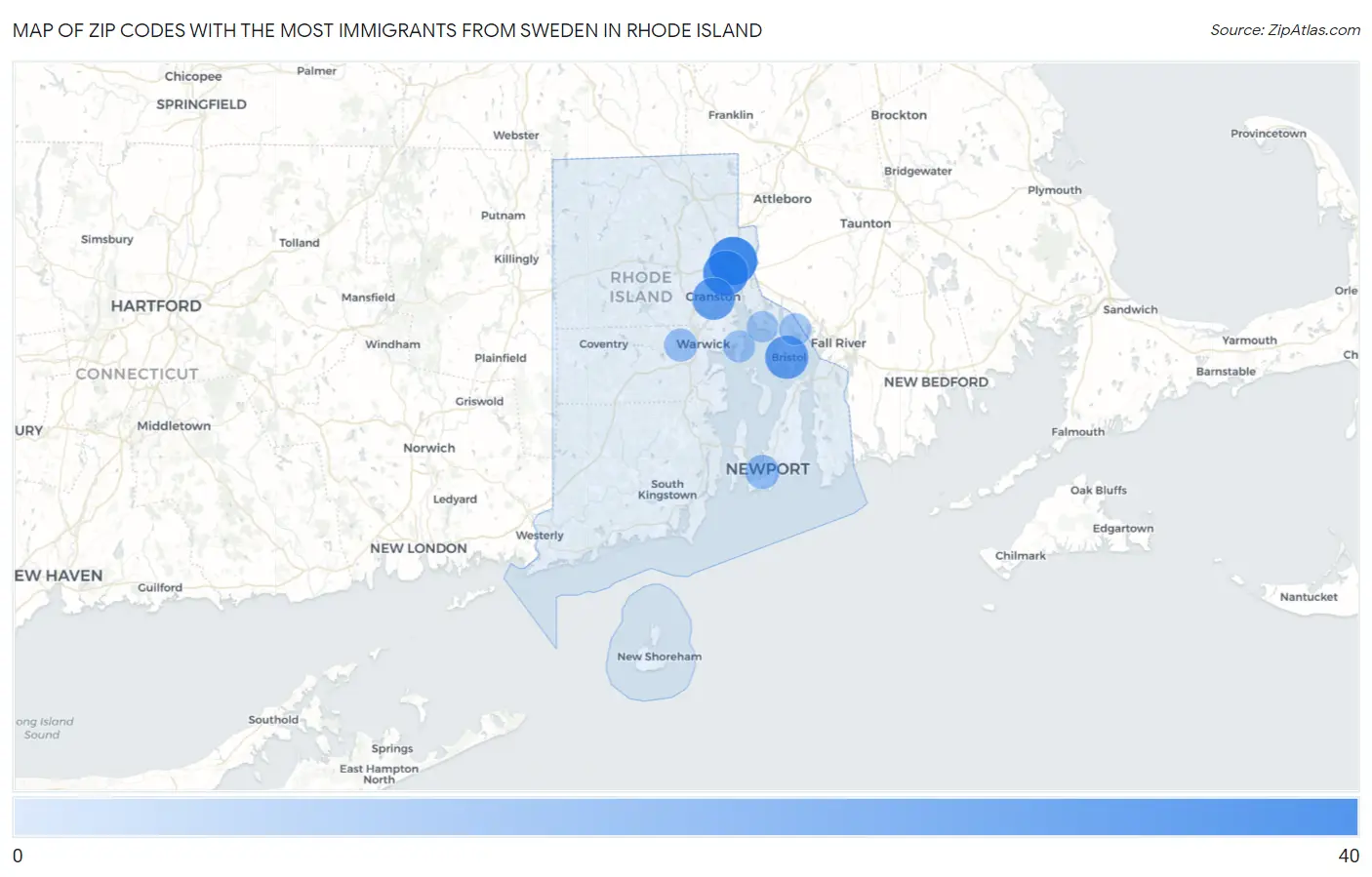 Zip Codes with the Most Immigrants from Sweden in Rhode Island Map