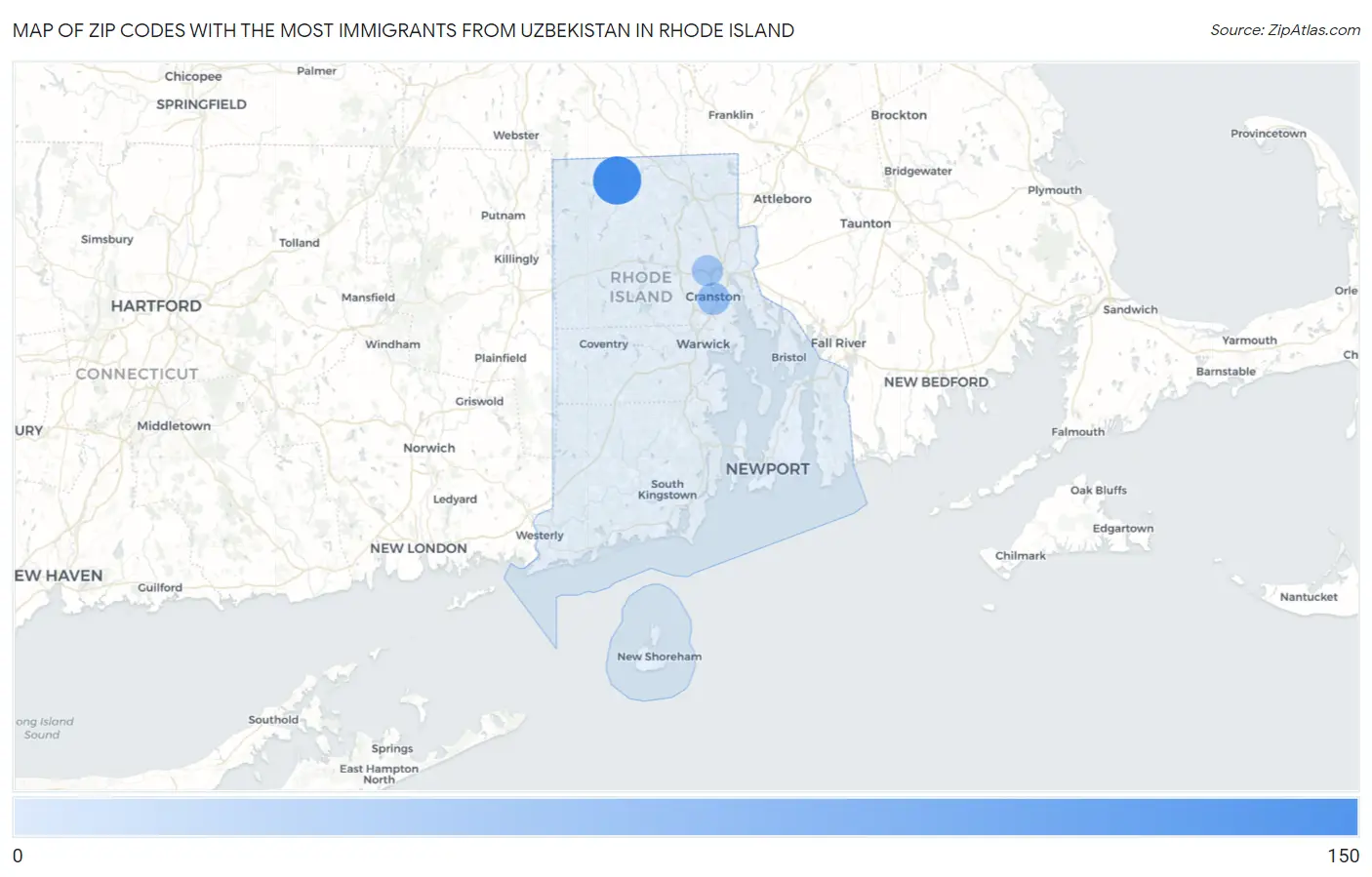 Zip Codes with the Most Immigrants from Uzbekistan in Rhode Island Map