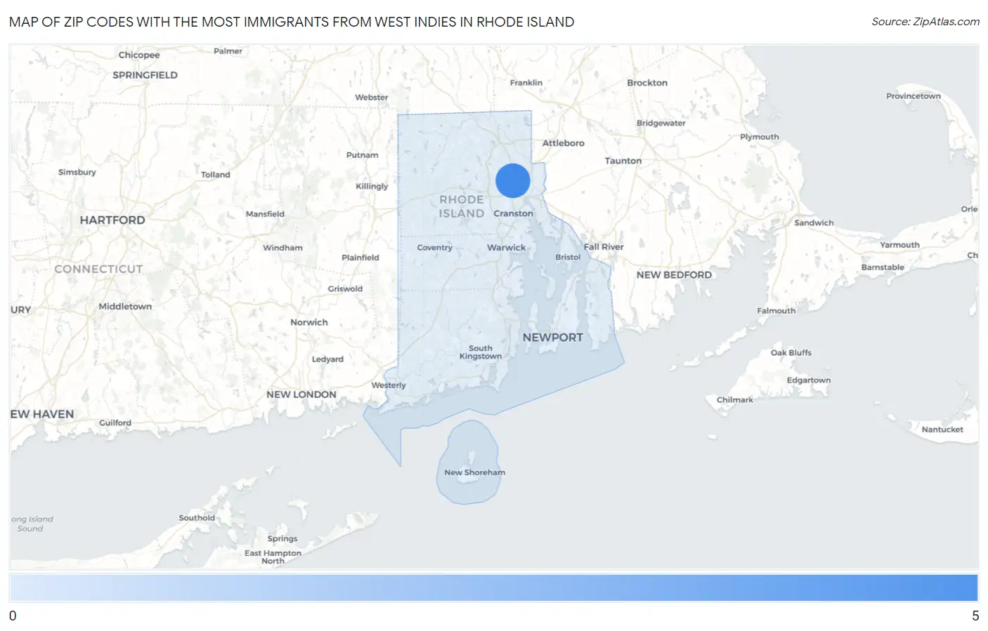 Zip Codes with the Most Immigrants from West Indies in Rhode Island Map